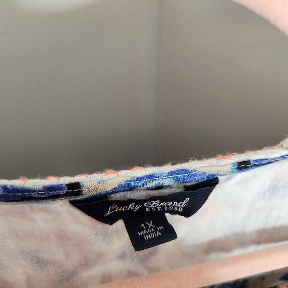 Lucky Brand womens 1X linen blend embroidered tassle peasant top boho - Picture 3 of 6